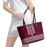 Ukraine Folk Pattern Leather Tote Bag Ukrainian Wine Red Version - Wonder Print Shop