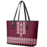 Ukraine Folk Pattern Leather Tote Bag Ukrainian Wine Red Version - Wonder Print Shop