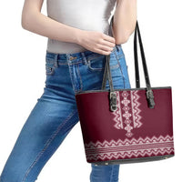 Ukraine Folk Pattern Leather Tote Bag Ukrainian Wine Red Version - Wonder Print Shop