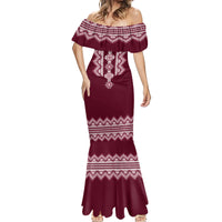 Ukraine Folk Pattern Mermaid Dress Ukrainian Wine Red Version - Wonder Print Shop