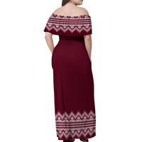 Ukraine Folk Pattern Off Shoulder Maxi Dress Ukrainian Wine Red Version - Wonder Print Shop