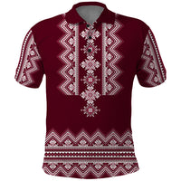 Ukraine Folk Pattern Polo Shirt Ukrainian Wine Red Version - Wonder Print Shop