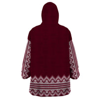 Ukraine Folk Pattern Wearable Blanket Hoodie Ukrainian Wine Red Version - Wonder Print Shop