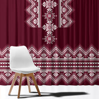Ukraine Folk Pattern Window Curtain Ukrainian Wine Red Version - Wonder Print Shop