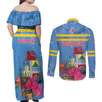 Aruba ta Bonita Couples Matching Off Shoulder Maxi Dress and Long Sleeve Button Shirt Aruba Shoco Tropical Vibe - Wonder Print Shop