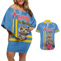 Aruba ta Bonita Couples Matching Off Shoulder Short Dress and Hawaiian Shirt Aruba Shoco Tropical Vibe - Wonder Print Shop
