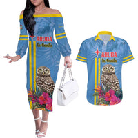 Aruba ta Bonita Couples Matching Off The Shoulder Long Sleeve Dress and Hawaiian Shirt Aruba Shoco Tropical Vibe - Wonder Print Shop