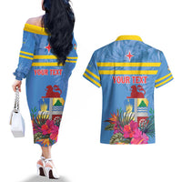 Aruba ta Bonita Couples Matching Off The Shoulder Long Sleeve Dress and Hawaiian Shirt Aruba Shoco Tropical Vibe - Wonder Print Shop