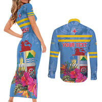 Aruba ta Bonita Couples Matching Short Sleeve Bodycon Dress and Long Sleeve Button Shirt Aruba Shoco Tropical Vibe - Wonder Print Shop