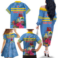 Aruba ta Bonita Family Matching Off The Shoulder Long Sleeve Dress and Hawaiian Shirt Aruba Shoco Tropical Vibe - Wonder Print Shop