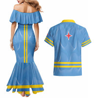 Feliz Dia di Betico Couples Matching Mermaid Dress and Hawaiian Shirt Aruba Flag Style - Wonder Print Shop