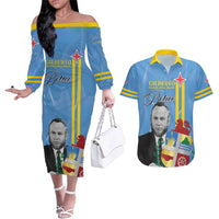 Feliz Dia di Betico Couples Matching Off The Shoulder Long Sleeve Dress and Hawaiian Shirt Aruba Flag Style - Wonder Print Shop