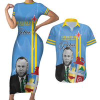 Feliz Dia di Betico Couples Matching Short Sleeve Bodycon Dress and Hawaiian Shirt Aruba Flag Style - Wonder Print Shop
