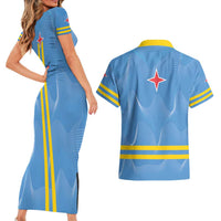 Feliz Dia di Betico Couples Matching Short Sleeve Bodycon Dress and Hawaiian Shirt Aruba Flag Style - Wonder Print Shop