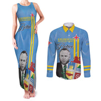 Feliz Dia di Betico Couples Matching Tank Maxi Dress and Long Sleeve Button Shirt Aruba Flag Style - Wonder Print Shop
