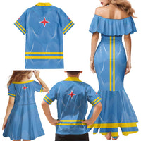 Feliz Dia di Betico Family Matching Mermaid Dress and Hawaiian Shirt Aruba Flag Style - Wonder Print Shop