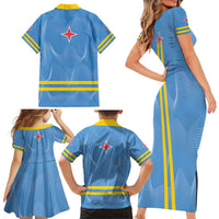 Feliz Dia di Betico Family Matching Short Sleeve Bodycon Dress and Hawaiian Shirt Aruba Flag Style - Wonder Print Shop
