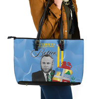 Feliz Dia di Betico Leather Tote Bag Aruba Flag Style - Wonder Print Shop