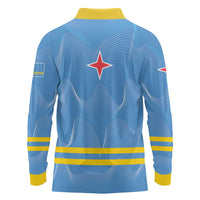 Feliz Dia di Betico Long Sleeve Polo Shirt Aruba Flag Style - Wonder Print Shop