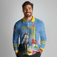 Feliz Dia di Betico Long Sleeve Polo Shirt Aruba Flag Style - Wonder Print Shop