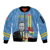 Feliz Dia di Betico Sleeve Zip Bomber Jacket Aruba Flag Style - Wonder Print Shop