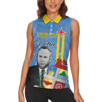 Feliz Dia di Betico Women Sleeveless Polo Shirt Aruba Flag Style - Wonder Print Shop