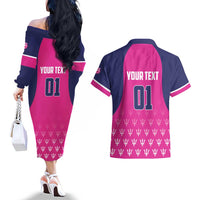 Custom Barbados Royals Cricket Couples Matching Off The Shoulder Long Sleeve Dress and Hawaiian Shirt Back to Back Champions - Wonder Print Shop