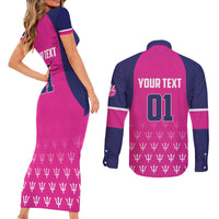 Custom Barbados Royals Cricket Couples Matching Short Sleeve Bodycon Dress and Long Sleeve Button Shirt Back to Back Champions - Wonder Print Shop