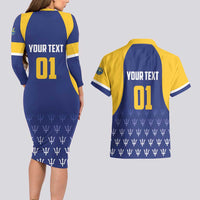 Custom Barbados Tridents Cricket Couples Matching Long Sleeve Bodycon Dress and Hawaiian Shirt Go Champions - Wonder Print Shop