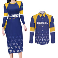 Custom Barbados Tridents Cricket Couples Matching Long Sleeve Bodycon Dress and Long Sleeve Button Shirt Go Champions - Wonder Print Shop