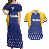 Custom Barbados Tridents Cricket Couples Matching Off Shoulder Maxi Dress and Hawaiian Shirt Go Champions - Wonder Print Shop