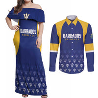Custom Barbados Tridents Cricket Couples Matching Off Shoulder Maxi Dress and Long Sleeve Button Shirt Go Champions - Wonder Print Shop