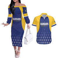 Custom Barbados Tridents Cricket Couples Matching Off The Shoulder Long Sleeve Dress and Hawaiian Shirt Go Champions - Wonder Print Shop