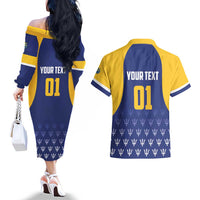 Custom Barbados Tridents Cricket Couples Matching Off The Shoulder Long Sleeve Dress and Hawaiian Shirt Go Champions - Wonder Print Shop