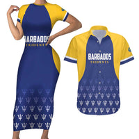 Custom Barbados Tridents Cricket Couples Matching Short Sleeve Bodycon Dress and Hawaiian Shirt Go Champions - Wonder Print Shop