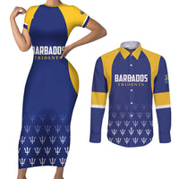 Custom Barbados Tridents Cricket Couples Matching Short Sleeve Bodycon Dress and Long Sleeve Button Shirt Go Champions - Wonder Print Shop