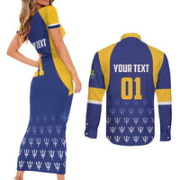 Custom Barbados Tridents Cricket Couples Matching Short Sleeve Bodycon Dress and Long Sleeve Button Shirt Go Champions - Wonder Print Shop