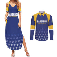 Custom Barbados Tridents Cricket Couples Matching Summer Maxi Dress and Long Sleeve Button Shirt Go Champions - Wonder Print Shop