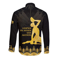 Haiti Neg Marron Gold Long Sleeve Button Shirt Lespwa pa anyen san aksyon - Wonder Print Shop