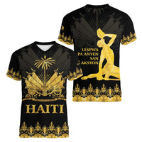 Haiti Neg Marron Gold Women V-Neck T-Shirt Lespwa pa anyen san aksyon - Wonder Print Shop