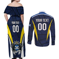 Custom Football Scotland On Tour 2026 Couples Matching Off Shoulder Maxi Dress and Long Sleeve Button Shirt Tartan Scottish Army Be Coming - Wonder Print Shop