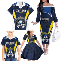 Custom Football Scotland On Tour 2026 Family Matching Off The Shoulder Long Sleeve Dress and Hawaiian Shirt Tartan Scottish Army Be Coming - Wonder Print Shop