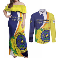Personalized United States Virgin Islands Couples Matching Off Shoulder Maxi Dress and Long Sleeve Button Shirt United in Pride and Hope