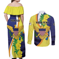 Personalized United States Virgin Islands Couples Matching Off Shoulder Maxi Dress and Long Sleeve Button Shirt United in Pride and Hope