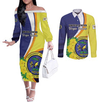 Personalized United States Virgin Islands Couples Matching Off The Shoulder Long Sleeve Dress and Long Sleeve Button Shirt United in Pride and Hope