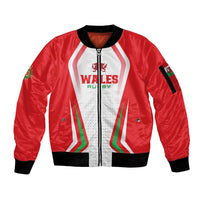 Custom Welsh Rugby Sleeve Zip Bomber Jacket Wales Red Dragon Champions