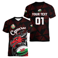 Custom Wales Rugby Women V-Neck T-Shirt Cymru Y Ddraig Goch - Wonder Print Shop