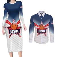Custom USA Basketball Team Couples Matching Long Sleeve Bodycon Dress and Long Sleeve Button Shirt Shine Like Stars