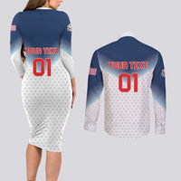 Custom USA Basketball Team Couples Matching Long Sleeve Bodycon Dress and Long Sleeve Button Shirt Shine Like Stars