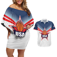 Custom USA Basketball Team Couples Matching Off Shoulder Short Dress and Hawaiian Shirt Shine Like Stars